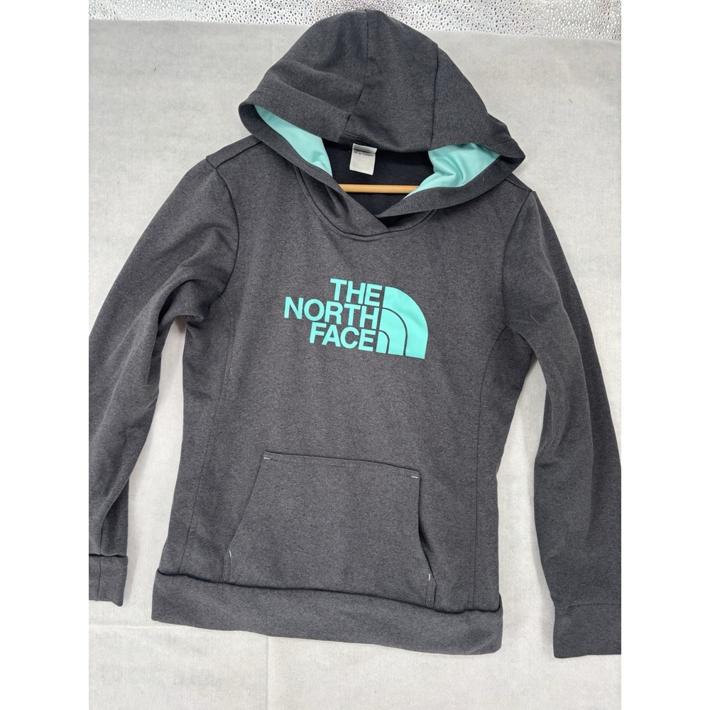 The North Face Womens M Gray Blue Logo Pullover Hoodie Sweatshirt